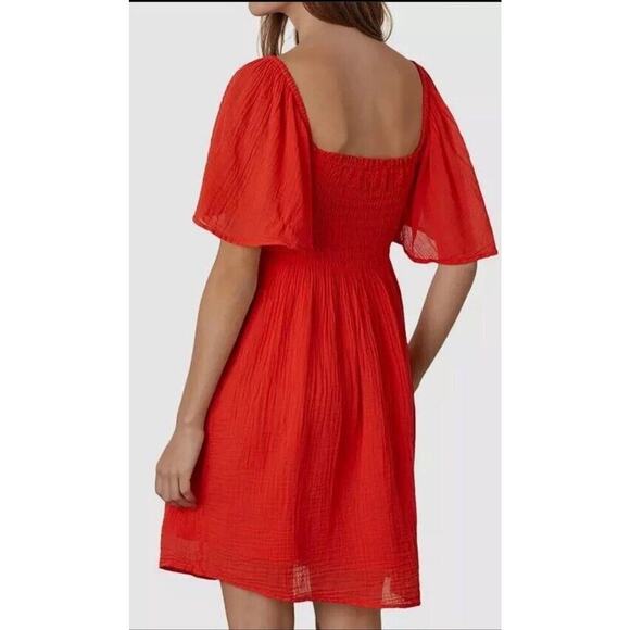 VELVET Graham & Spencer Red Guaze Dress ESME Off Shoulder Small NWT $268 ShiftXS - Picture 2 of 11
